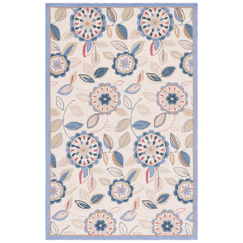Hollander Hand-Hooked Wool Ivory Area Rug, Rectangle 5'3" x 8'3"