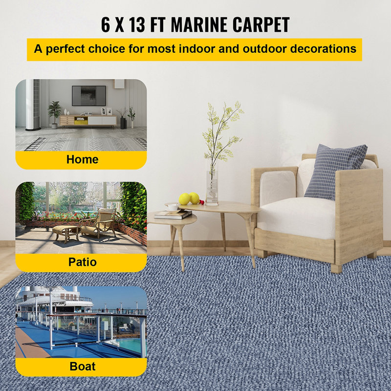 Tapis marin gris de 6 pi x 13,1 pi Tapis de bateau pour l'extérieur Patio
