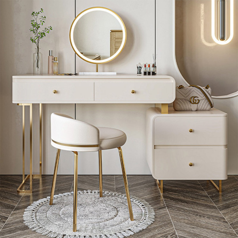 Coiffeuse avec miroir lumineux, 4 tiroirs, prise de courant
