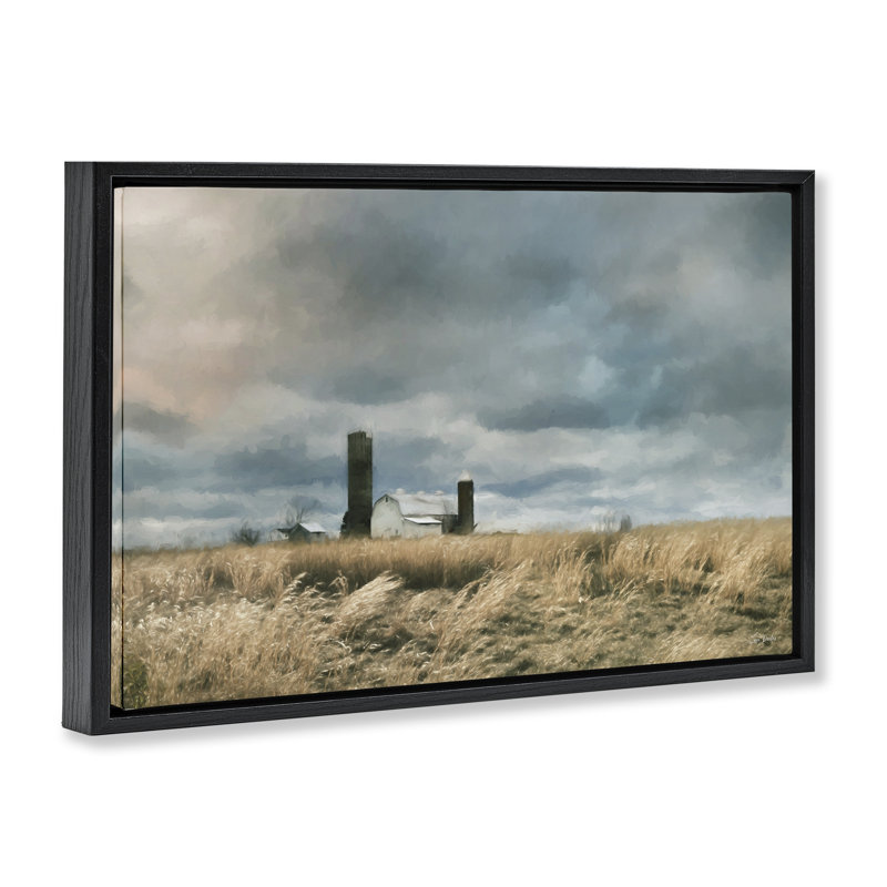 «Cloudy Farmland with Barn Gold», art par Lori Deiter, H 17 po x l 25 po, Cadre flottant noir de jais