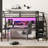 Queen Size Metal Loft Bed with L-Shaped Desk, Wardrobe, USB & LED, High Loft Bed for Kids Teens Adults, Black