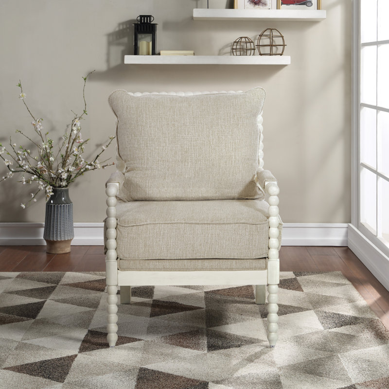 Fauteuil large 26,75 po Fletcher, 100 % polyester beige, Blanc antique