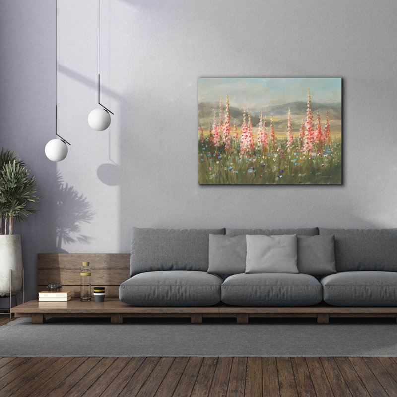 «Wild Foxglove Meadow» par Danhui Nai, art mural sur toile, H 40 po x l 54 po
