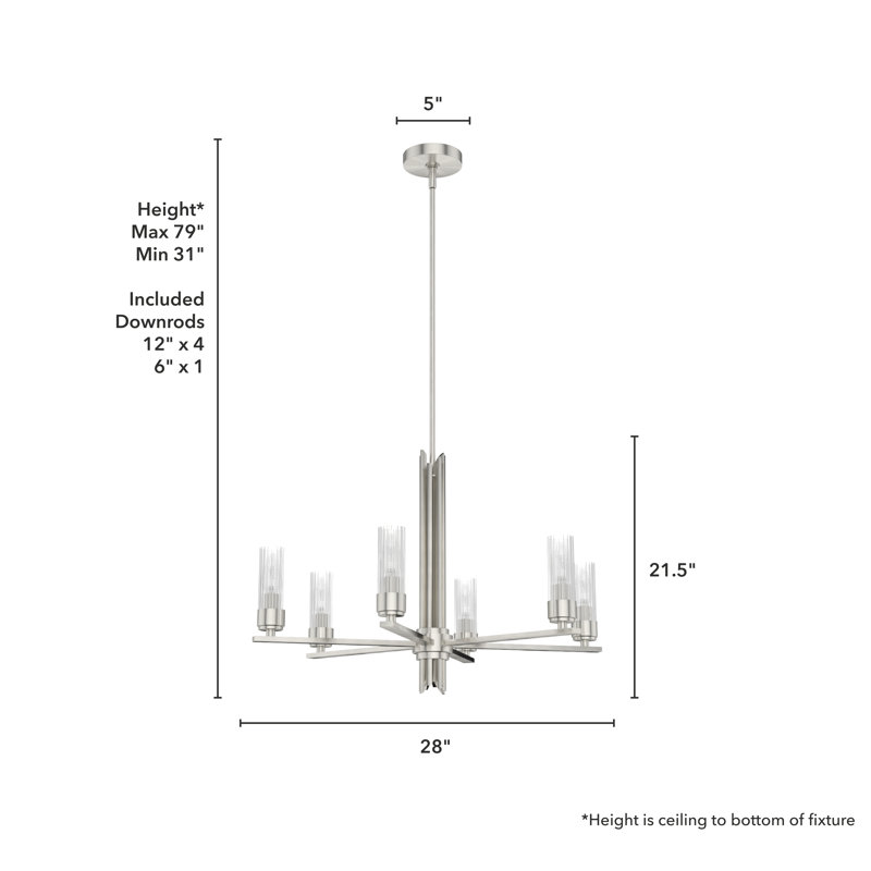 Gatz 6 Light Chandelier Ceiling Light Fixture, Brushed Nickel