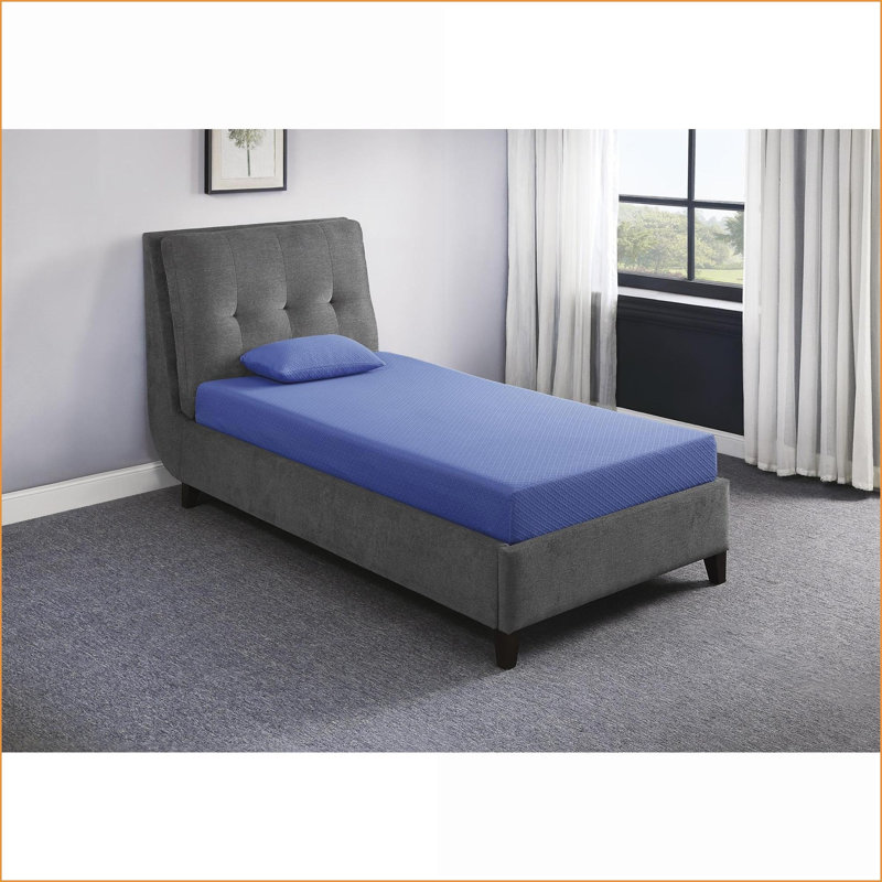 Matelas pour lit simple en mousse viscoélastique imprégnée de gel de 7 pouces avec coussin, tissu respirant, bleu ciel, matelas dans une boîte | Mousse