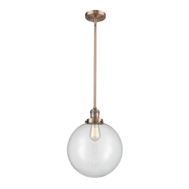 Luminaire suspendu sphère simple à 1 lumière Clermont, Transparent, DEL, Cuivre antique