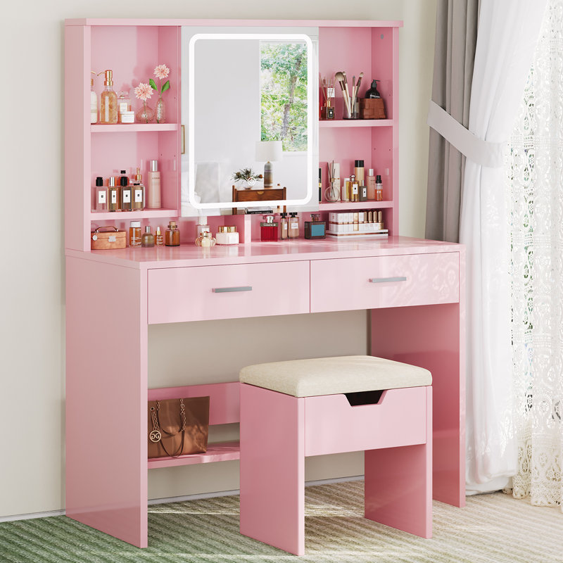Dressing Table with Mirror, Pink