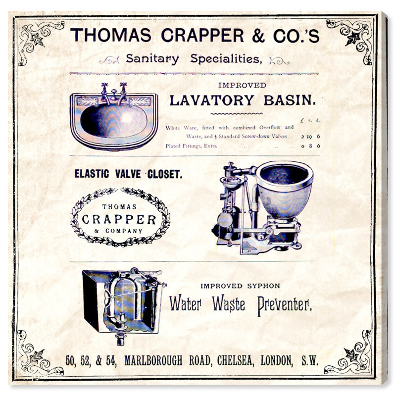 « thomas crapper inventor of the toilette », impression sur toile, H 16 po x l 16 po x P 1,5 po