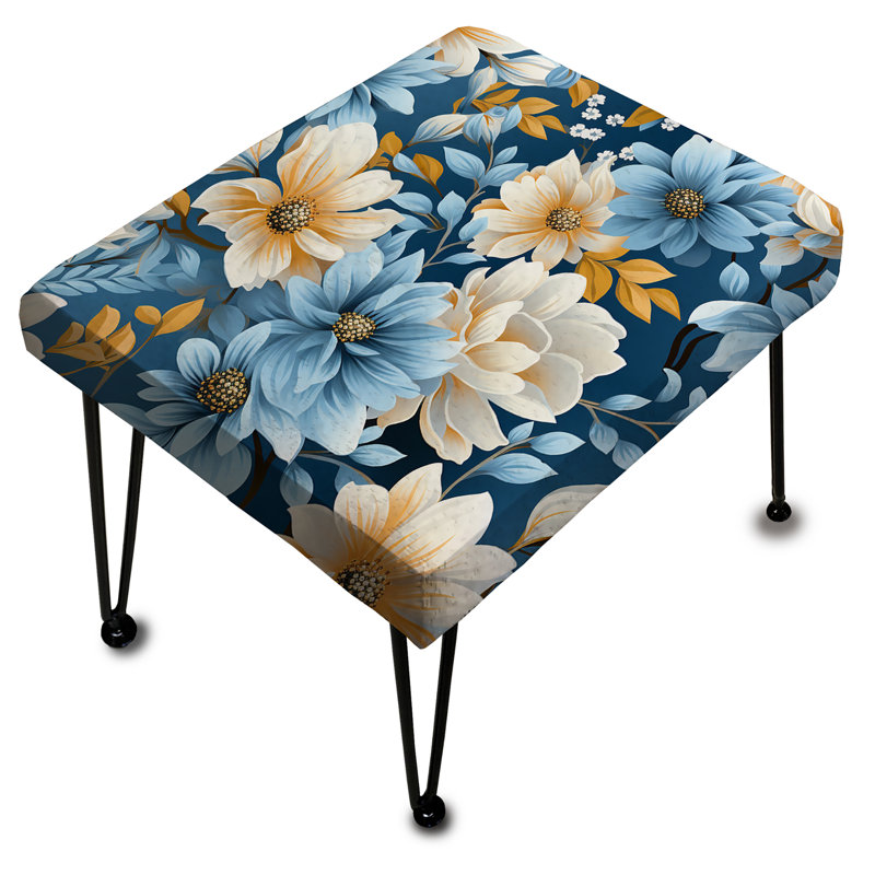 Yellow And Blue Farmhouse Flowers Pattern I - Floral Rectangle Ottoman