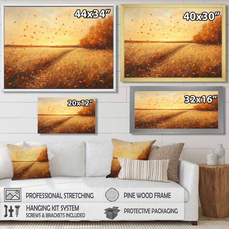 Windy Leaves In The Country Field I - Leaves, art mural, Reproduction encadrée d'une seule photo, H 30 po x l 40 po, Noir