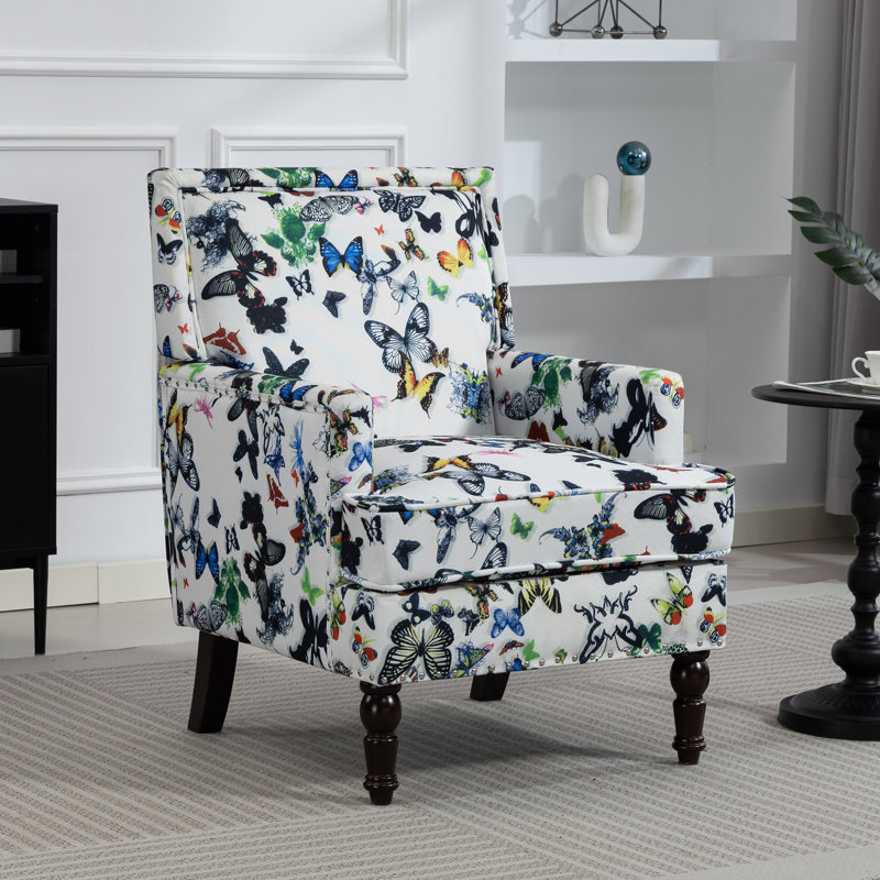 Fauteuil d'appoint à garniture cloutée Floral, Blanc