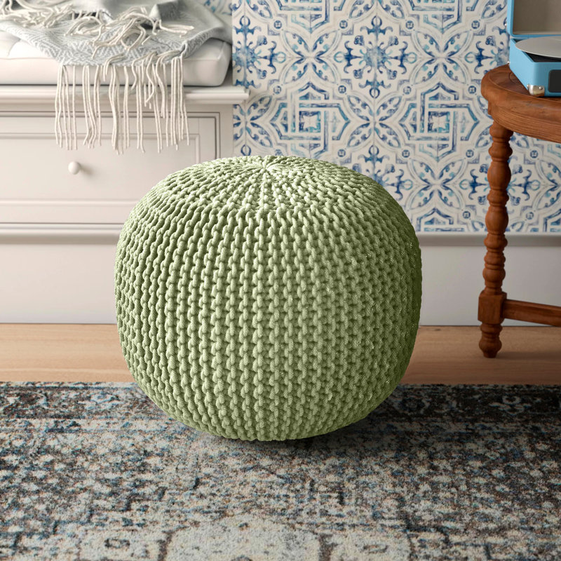 Kameron 19" Wide Round Pouf Ottoman, Green