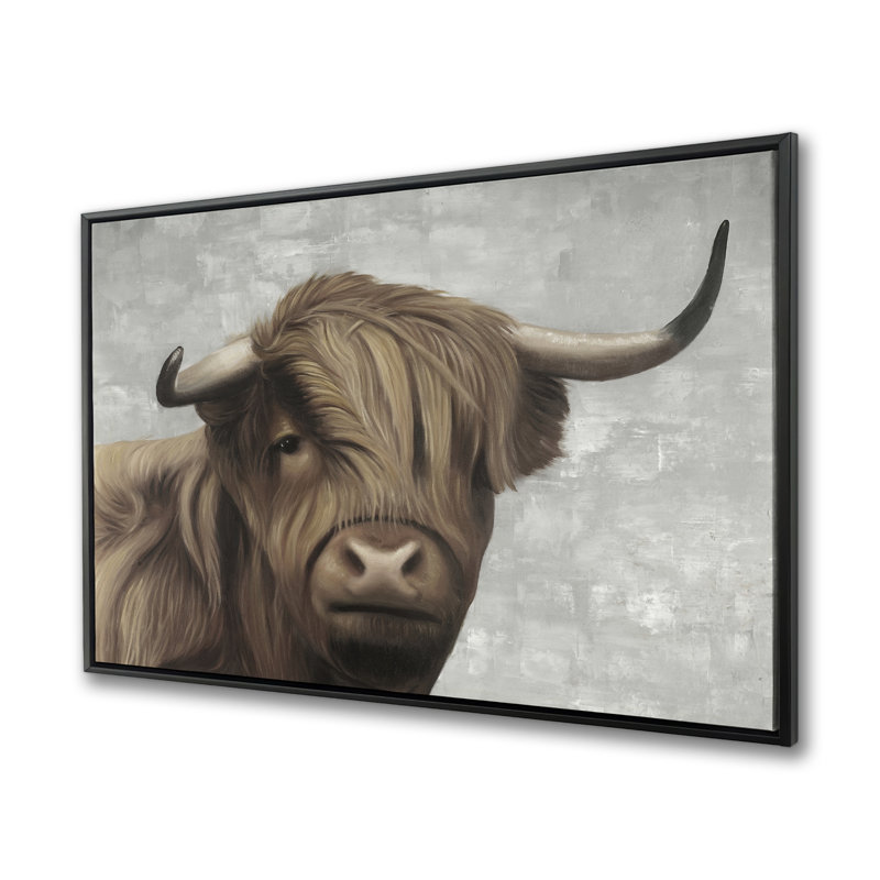 Desaturated Highland Cattle - Black Framed Canvas Art