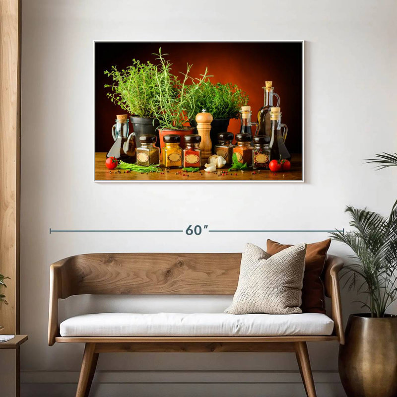Cuisiner avec des épices et des herbes, Cadre flottant blanc, 43 po x 29 po