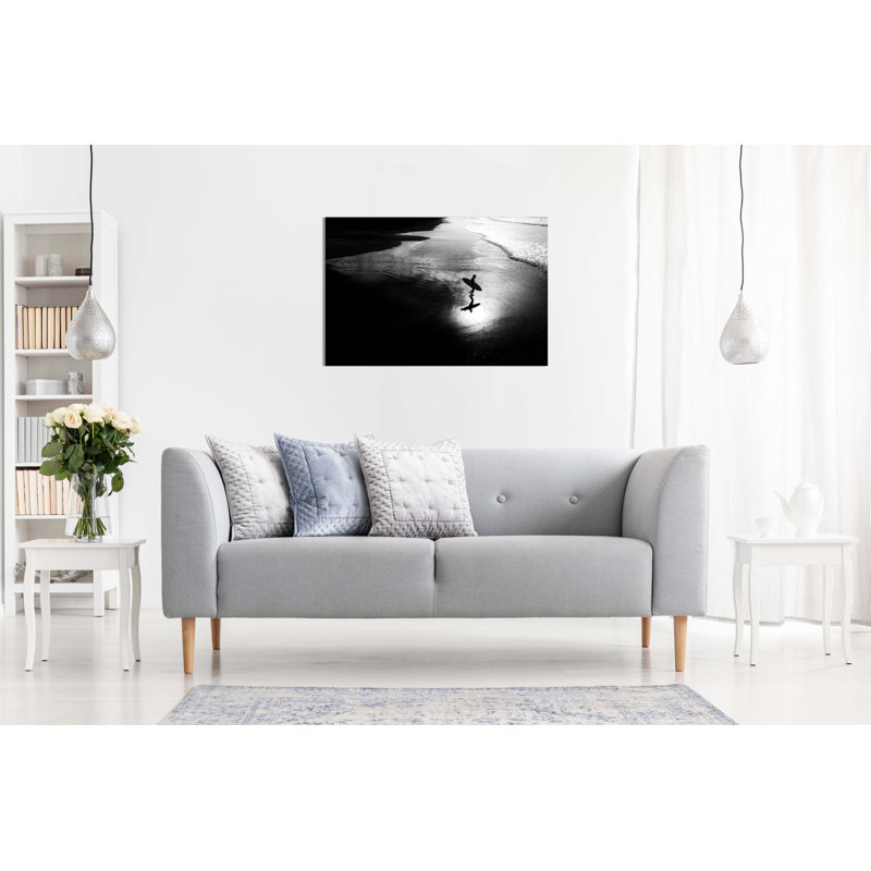 Panther Print Fine Art Prints Black & White Surfer Beach Waves Artistic Framed Canvas Prints, Pictures For Home Walls, Bedroom, Living Room & Bathroom Decor - Wrapped Canvas Art Prints