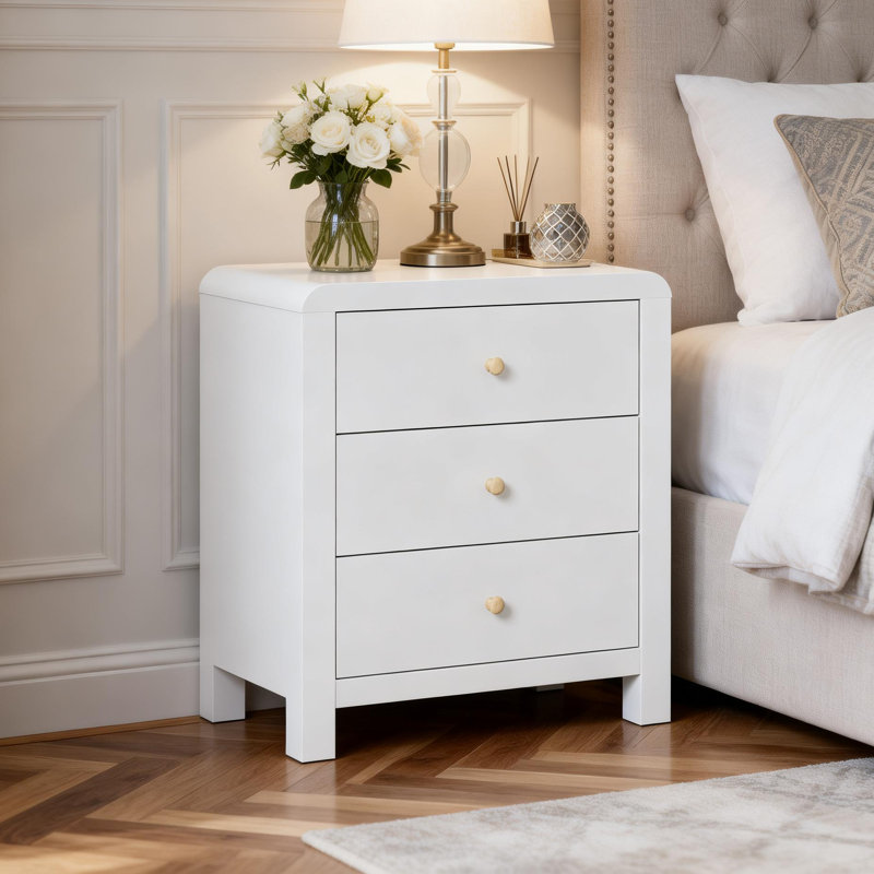 Table de chevet 3 tiroirs pour chambre à coucher, Blanc