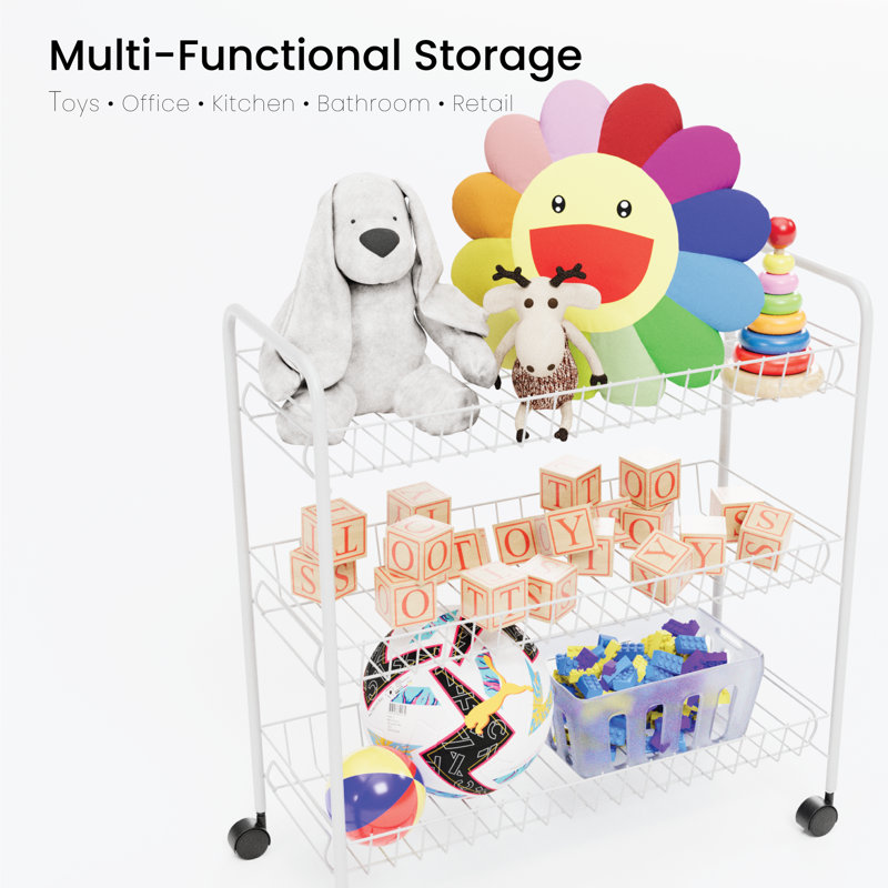  Rolling Utility Cart With Handle, 3 Tier Storage Organizer With Wheels