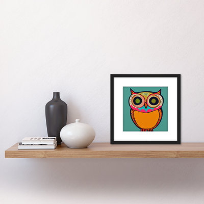 Coloured Retro Owl With Tribal - Single Picture Frame Print