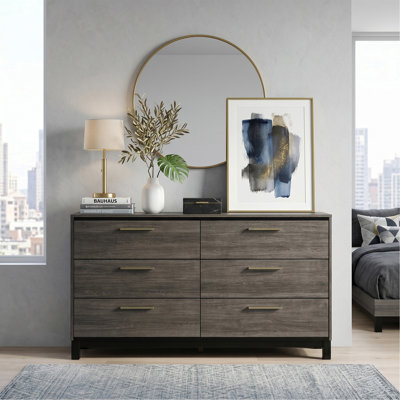 Antique Grey Finish Wood 6-Drawer Dresser