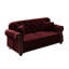 Velours de style Mid-Century bourgogne de 63 po à 2 places, style, garniture cloutée, roulé, boutons, coussins, revêtement en bois et coussin, printemps
