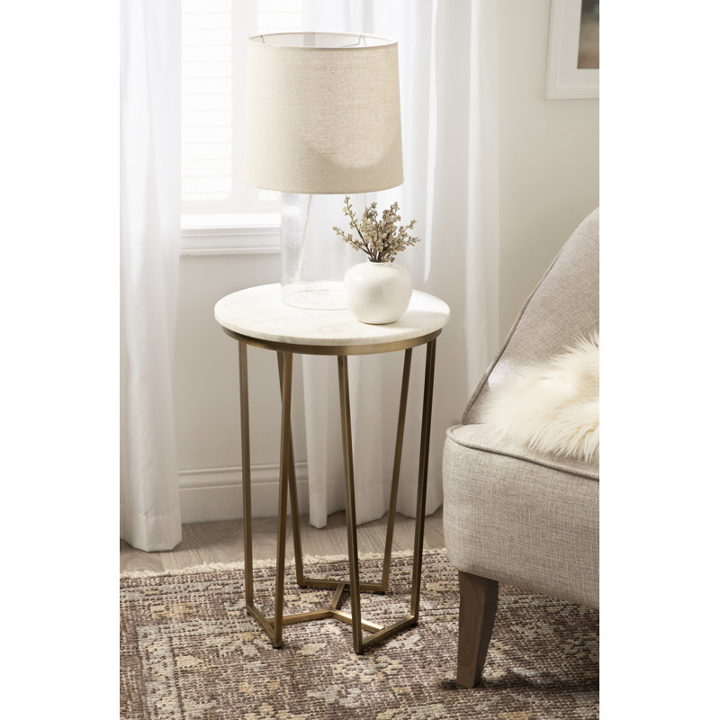 Gerardo End Table, White Top/Gold Base, 23.2" H x 16" W x 16" D