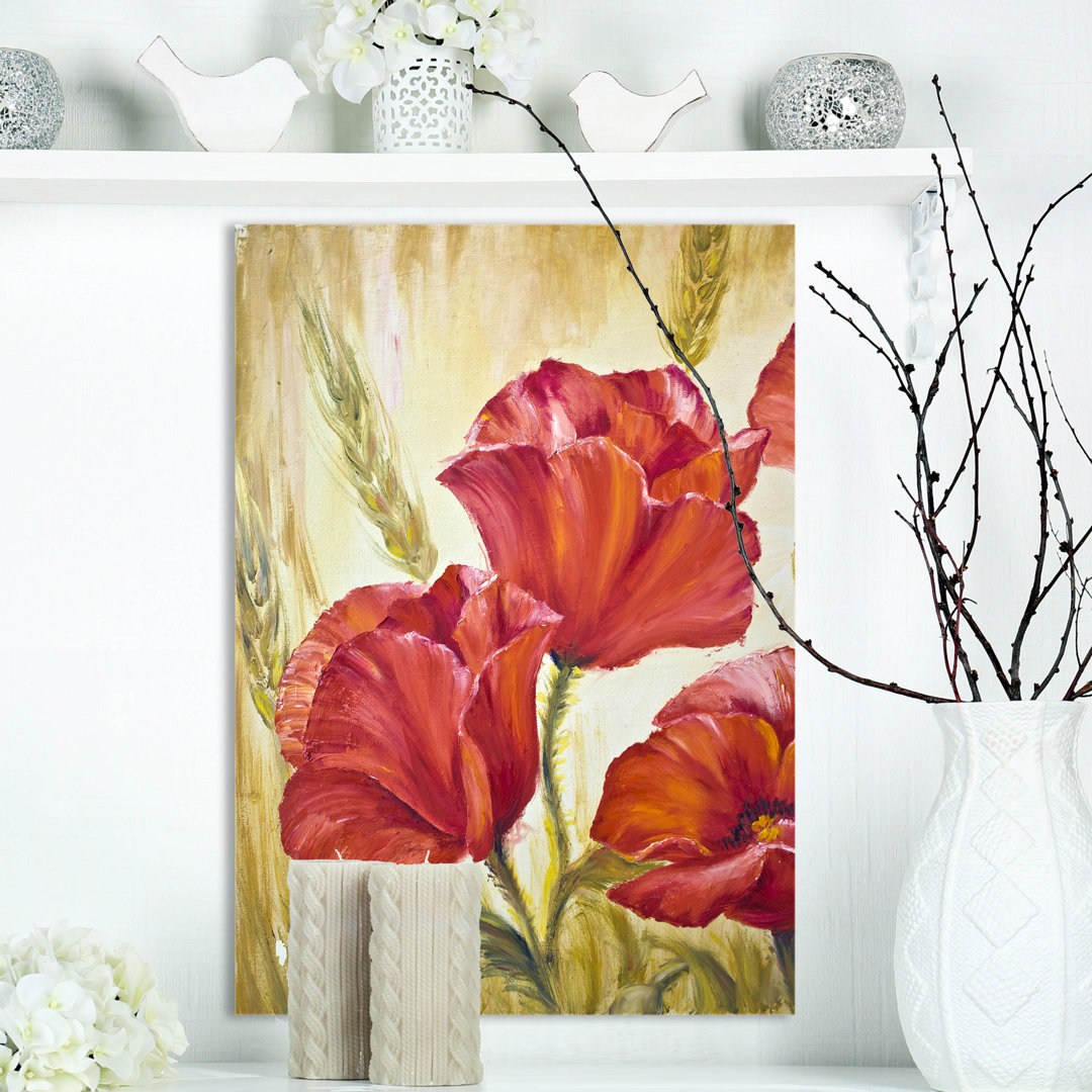 Floral 'Three Poppies Flower' Print on Wrapped Canvas East Urban Home