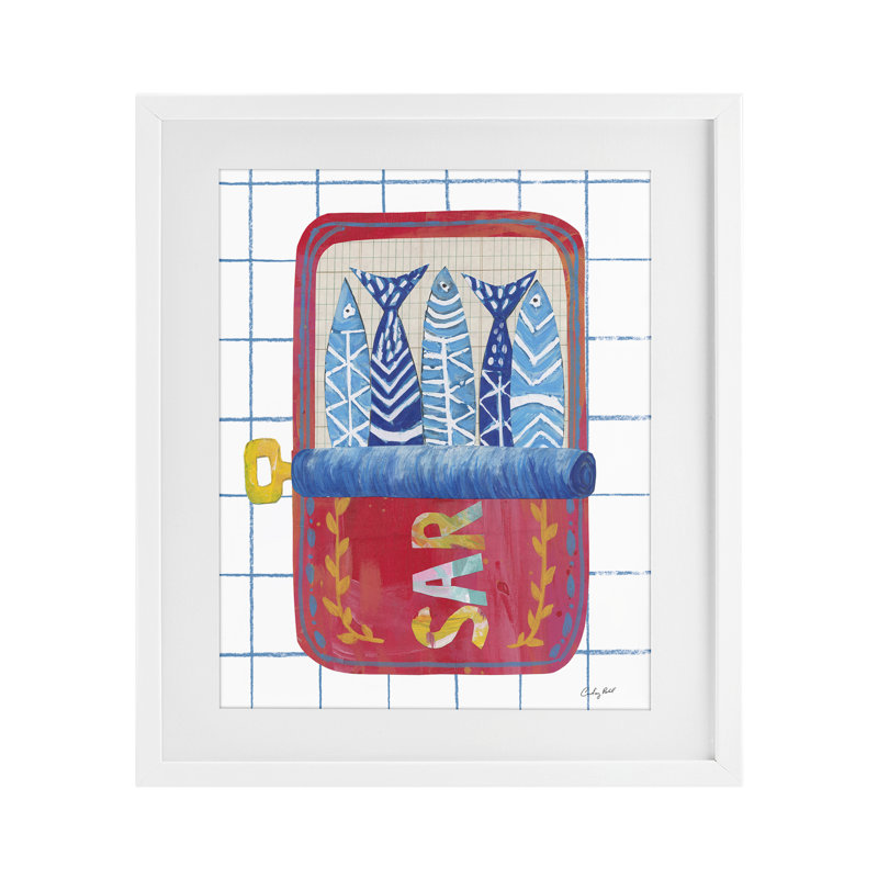 «Silly Sardines Red Tin», reproduction encadrée sous verre, H 21 po x l 17 po, Cadre blanc côtier