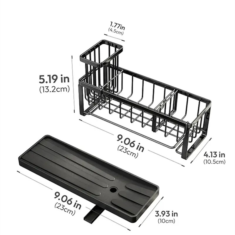 Organisateur d'évier de cuisine avec porte-brosse - Support de rangement à comptoir à compartiments multiples pour éponges, savon et outils de nettoyage, conception durable et peu encombrante