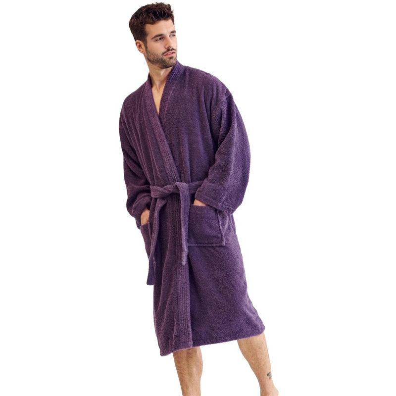 Peignoir mi-mollet 100% coton avec poches Ladijah, Mauve