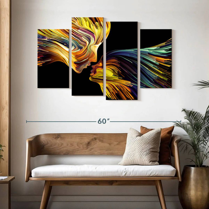 Lelend, mère et fille, abstrait, H 32 po x l 52 po