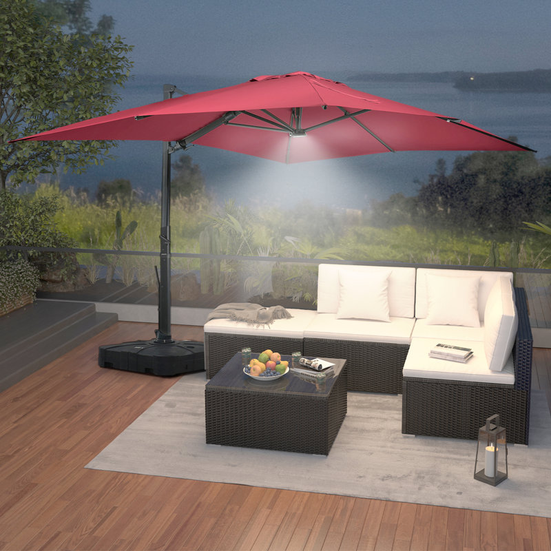 Parasol en porte-à-faux rectangulaire avec haut-parleur Bluetooth 13 'x 10' Mytchell, Rouge, H 103,6 po x l 156 po x P 120 po