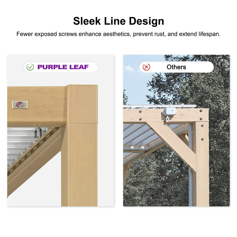 Purple Leaf Adjustable Wood Grain Aluminum Louvered Pergola with String Lights for Patio Deck and Garden