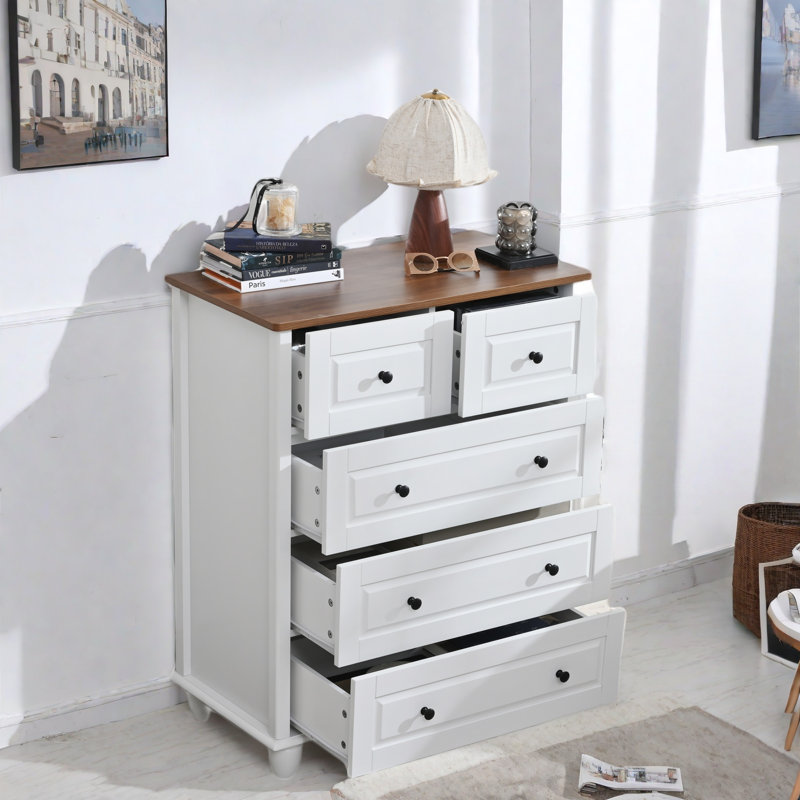 Dresser With 5 Drawers And Metal Handles