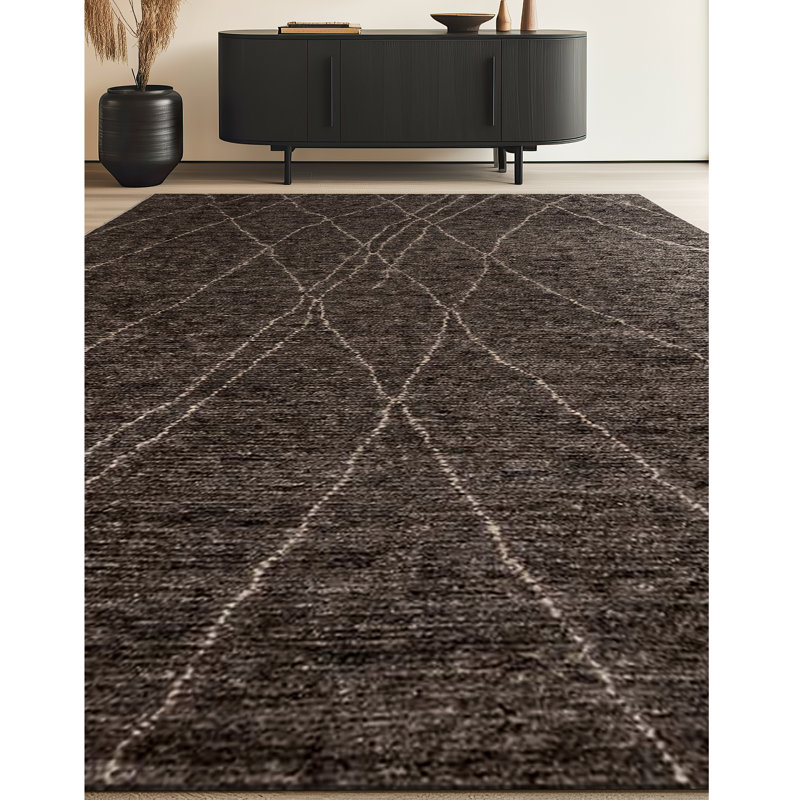 Wool Geometric Area Rug in Brown, Rectangle 6' x 9'