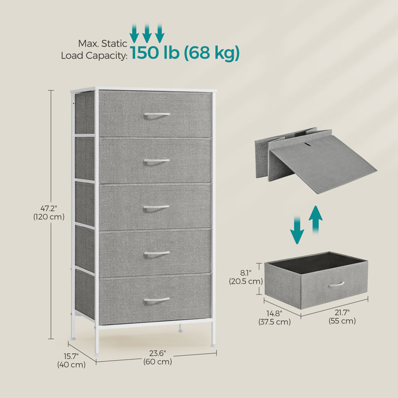 Commode 5 tiroirs, commode de chambre à coucher l 23,6 po Azilee