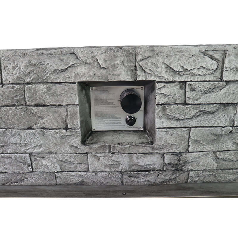 Gray Fiber Concrete Gas Fire Pit Table with Stone Finish
