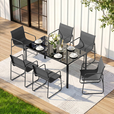 Rectangular 6 - Person 59.3" L Outdoor Dining Set, Patio Table and Chairs