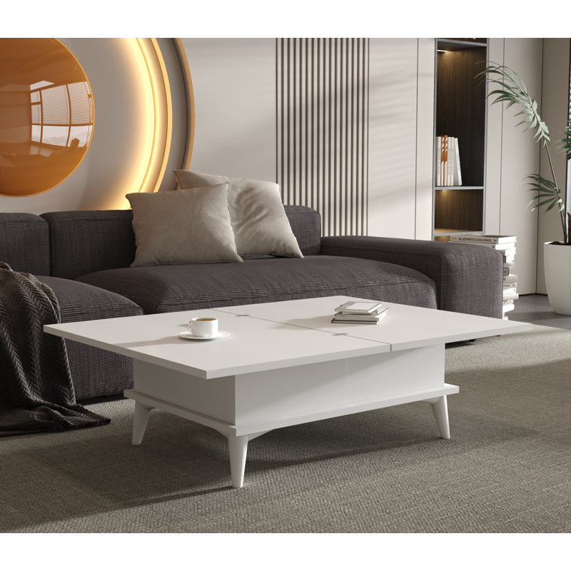 Armory Lift Top Four Leg Coffee Table with Storage, White, White
