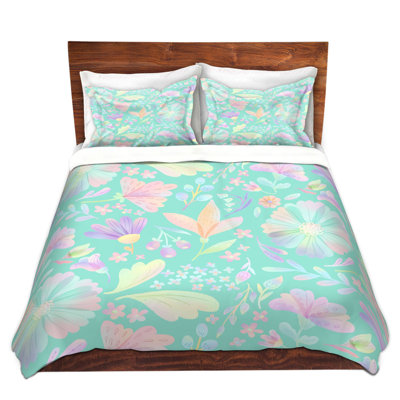 Ensemble de housse de couette en microfibre DiaNoche par Noonday Design - Turquoise floral pastel