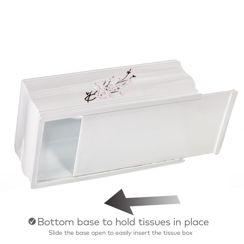 White Floral Resin Rectangular Tissue Box Cover