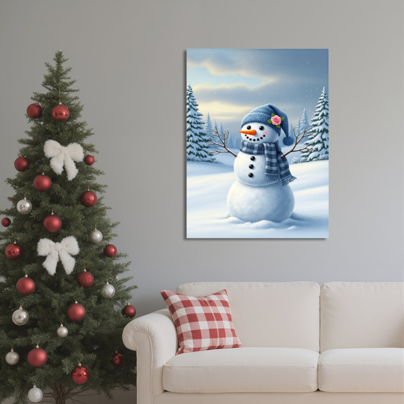 «Snowman Winter Landscape», art mural sur toile, H 30 po x l 20 po