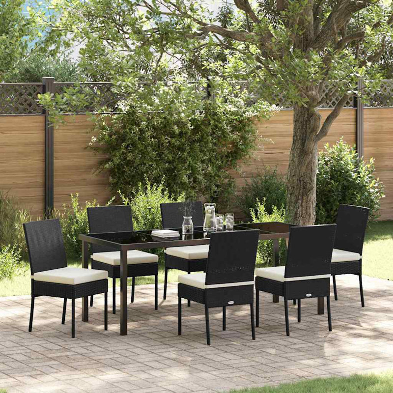 Eliezel 6 - Person Patio Dining Set with Rectangular Table, Beige Cushion/Black Frame