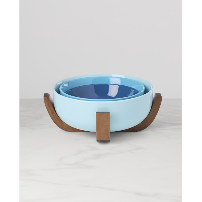  24 bols gigognes sept couleurs avec support en bois, turquoise, Bleu