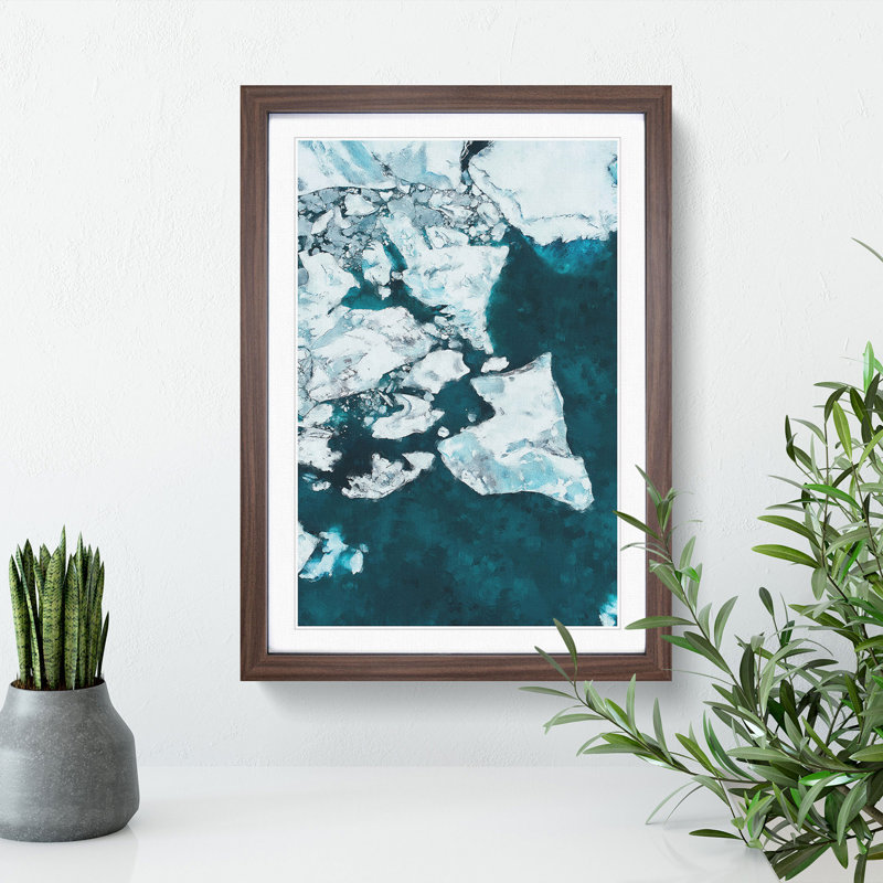 Broken Glacier in Iceland - Picture Frame Painting, 36cm H x 27cm W x 2cm D, Walnut
