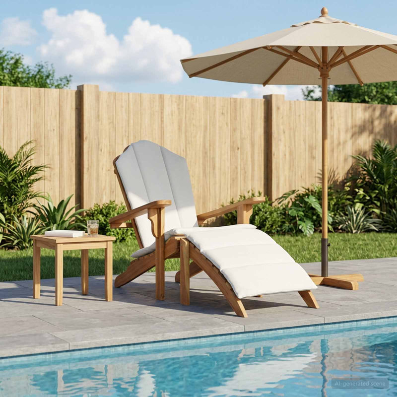 Garden Adirondack Chair with Footrest Natural Solid Teak Wood Armchair, White