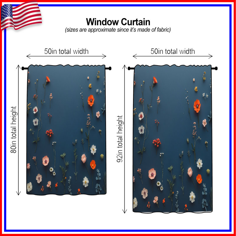 Assortiment de rideaux à motif de fleurs sauvages, rideaux transparents et occultant - 1 panneau, 50" x 80" - 1 Panel