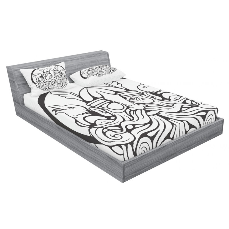 Microfiber Patterned Fitted Sheet, Full/Double Fitted Sheet with 2 Pillowcases