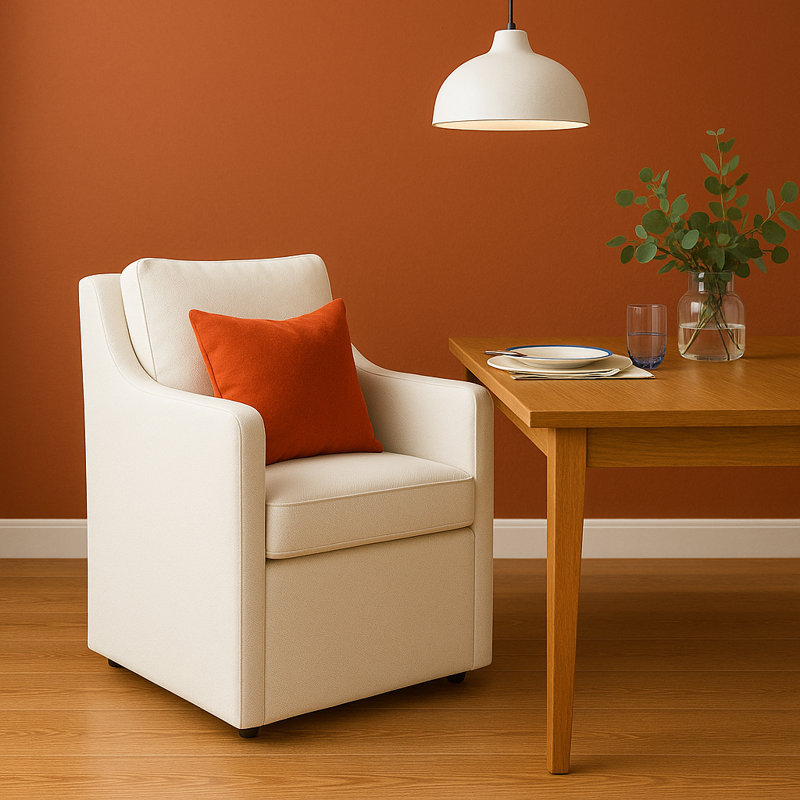 Chenille Upholstered  Down Blend Fill Armchair With Casters, Cream
