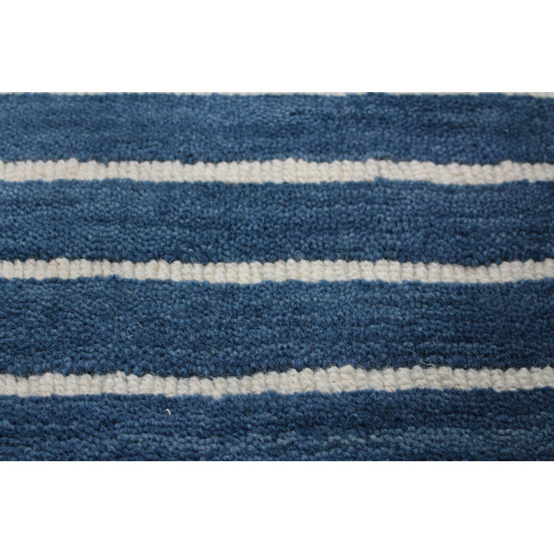 Azure Stripe Handmade Wool Rectangular Area Rug 3'6" x 5'6"