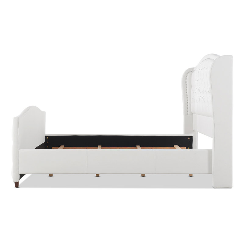 Coleman Upholstered Wingback Bed, Bright White Velvet, King